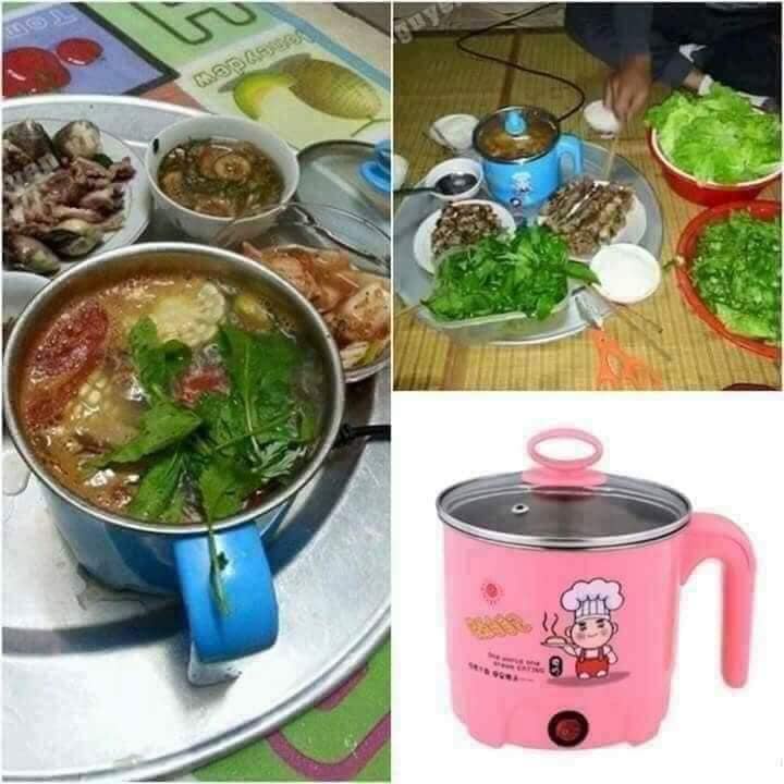 Ca nấu mì siêu tốc, Nồi lẩu mini đa năng, Nồi điện nấu mì, luộc trứng nhanh, tiện lợi, có tay cầm 1.8Lit