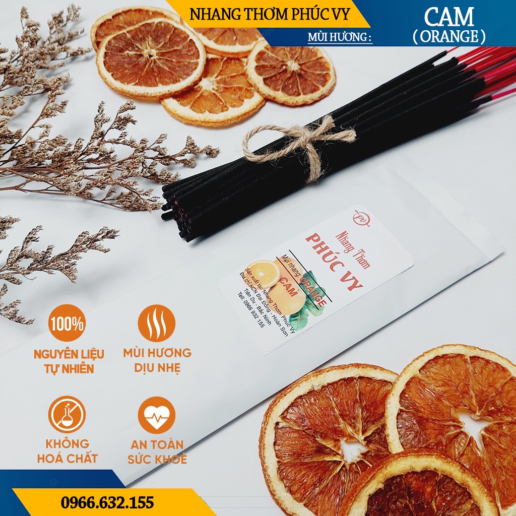 Nhang Thơm Phúc Vy Hương Cam Orange - Túi 39 Cây 28cm, Ít Khói, Thơm Nhẹ, Dễ Chịu, Không kích mũi