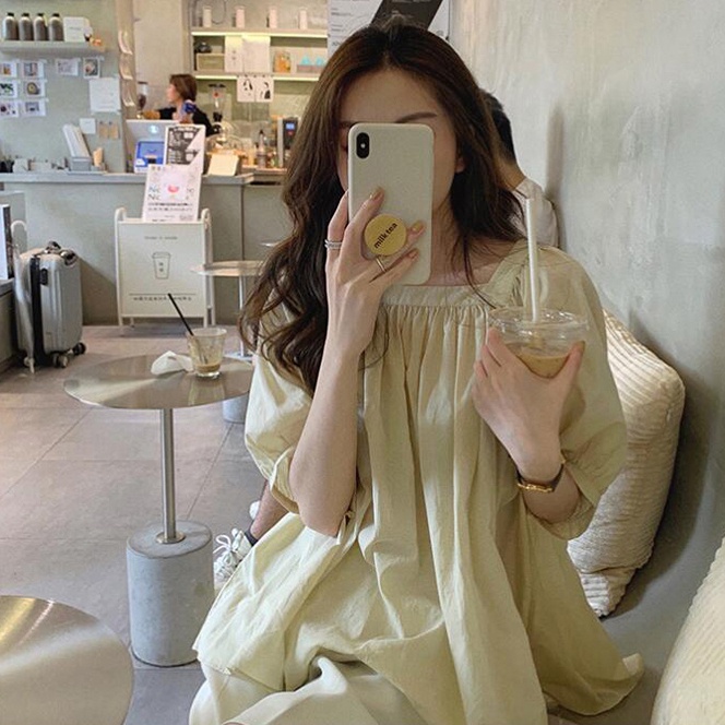 SUXI Áo Sơ Mi Tay Phồng Ngắn Cổ Vuông Màu Sắc Đơn Giản Dễ Phối Đồ Thời Trang Cho Nữ