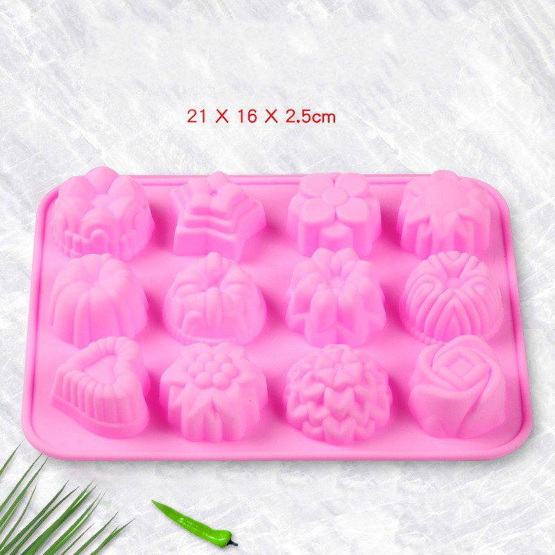 1 Khuôn Silicone 12 Ngăn Làm Bánh Không Dính Tạo Hình Bông Hoa Xinh Xắn