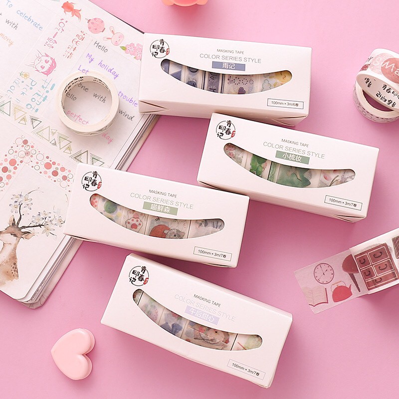 Bộ 5 cuộn băng dính washi tape trang trí sổ