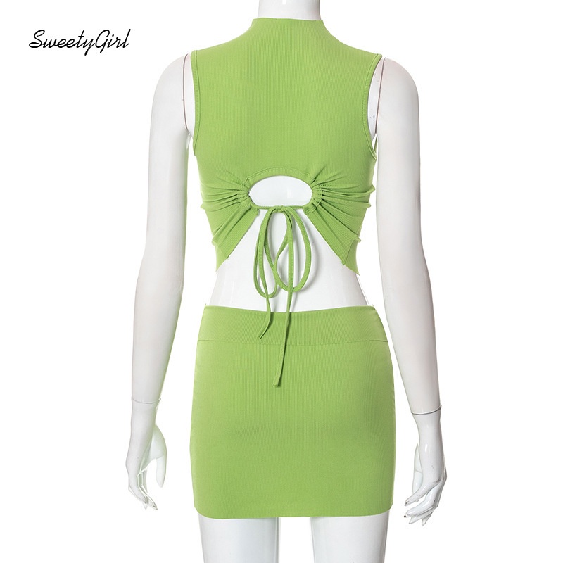 Set Áo Cổ Lọ Không Tay Màu Trơn Eo Thấp Ôm Dáng Thời Trang 2022 Cho Nữ