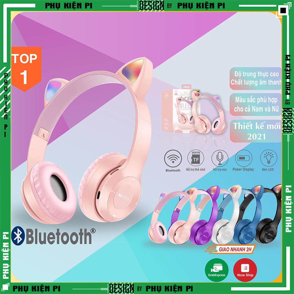 Tai Nghe Mèo Bluetooth , Headphone p47 - Tai Mèo Dễ Thương Có Mic,Âm Bass Mạnh Mẽ Và Dung Lượng Pin Khủng 400mAh