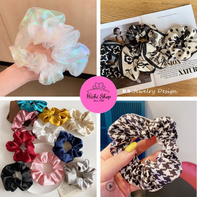 [Giá Sập Sàn] Dây Buộc Tóc Hichi Cho Nữ Phong Cách Hàn Quốc, Cột Tóc Vải Scrunchies Co Dãn Đồ Buộc Tóc Xinh Nhiều Màu