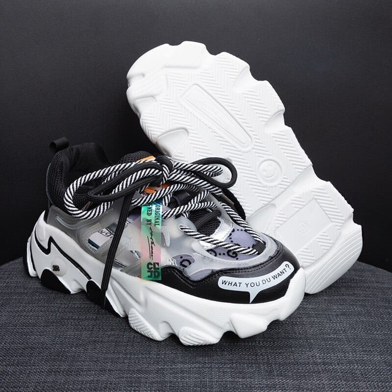 Giày Thể Thao Nữ, Giày Sneakers Chunky Thoáng Khí Hậu Sandal Độn Đế 5Cm Thời Trang Sang Chảnh Màu Đen Trắng | BigBuy360 - bigbuy360.vn