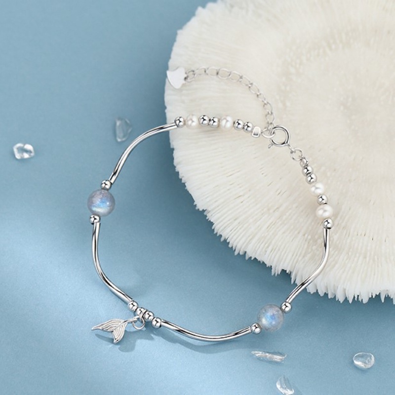Ladies Moonstone Pearl Fishtail Bracelet Vòng đeo tay có thể điều chỉnh