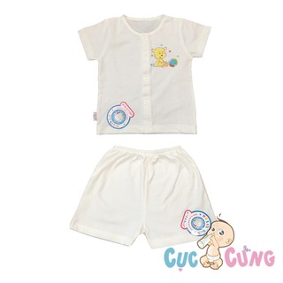 Áo sơ sinh Hello BB cài nút giữa tay ngắn số 1 - hình con chó + Quần ngắn trắng sơ sinh Hello BB số 1