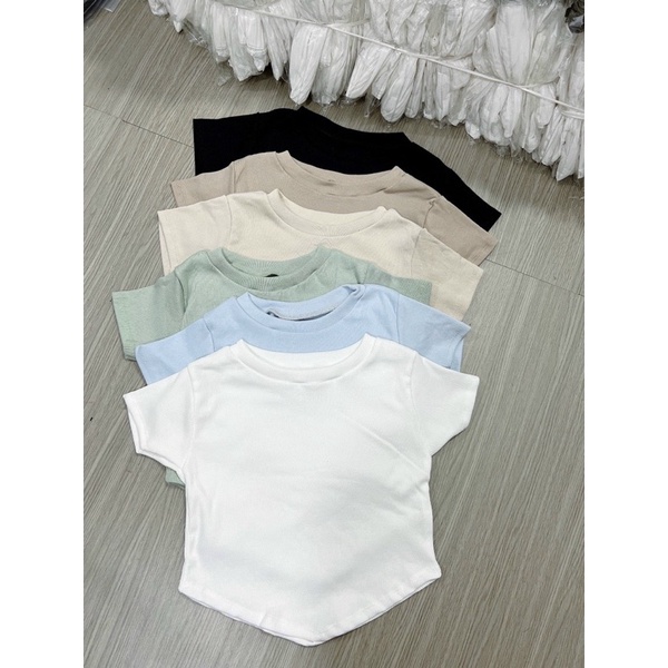 (Ảnh Thật) ÁO THUN TAY NGẮN CROPTOP TRƠ TÀ NHỌN CỔ TRÒN NHIỀU MÀU, Chizi Shop