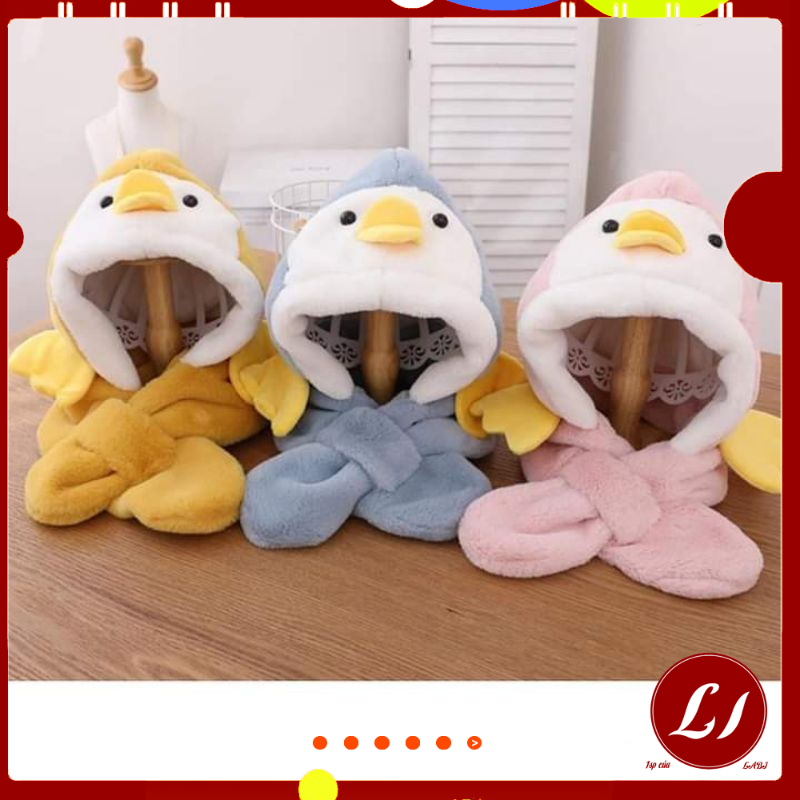 Mũ lông tuyết liền khăn HÌNH VỊT ngỗ nghĩnh, giữ ấm cho bé 1-5 tuổi