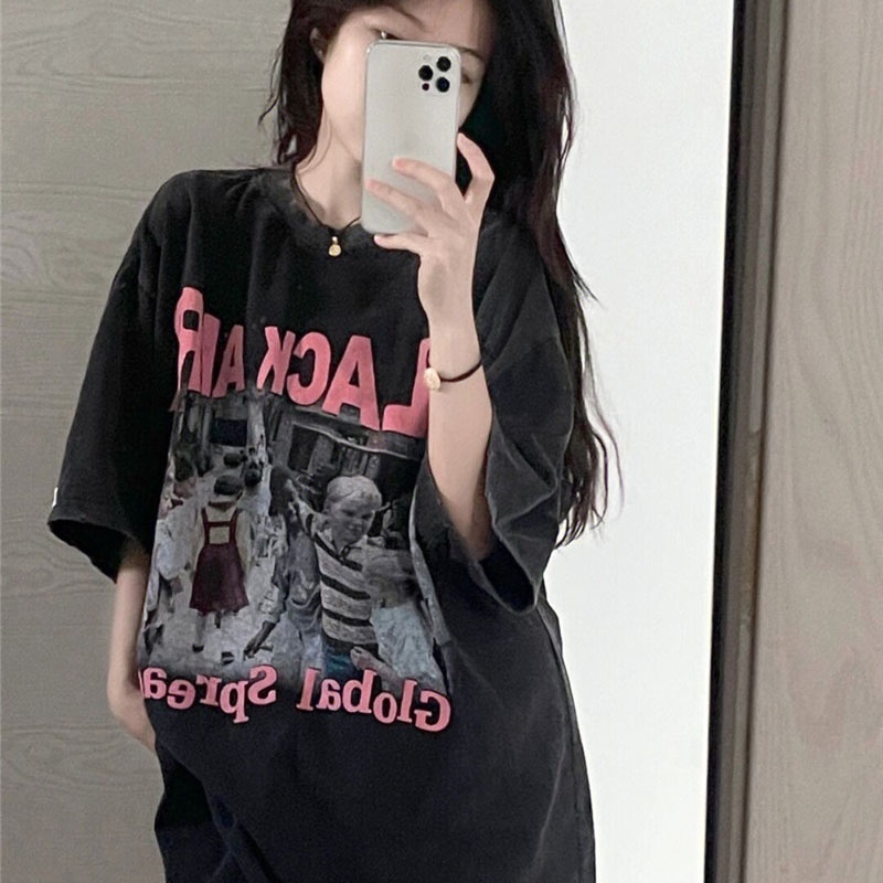 Áo Thun Tay Ngắn Dáng Rộng Phong Cách retro Mỹ