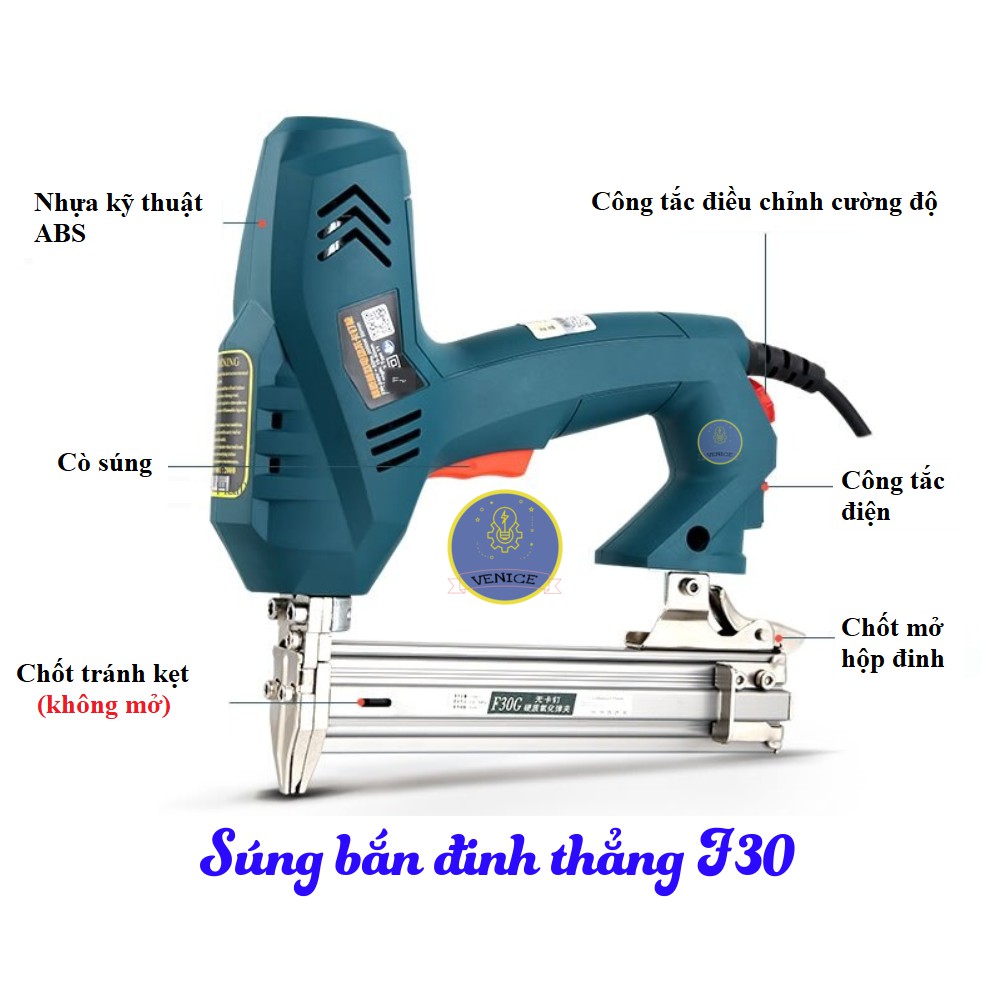 SÚNG BẮN ĐINH THẲNG F30 VENICE - DÙNG ĐIỆN 220V - SÚNG BẮN GỖ CÁC LOẠI - BẢO HÀNH 12 THÁNG