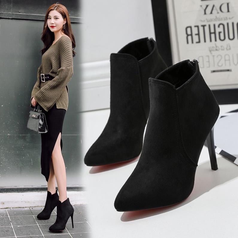 boots cao gót, bốt cổ lửng da lộn đế 9P- G303 CMY