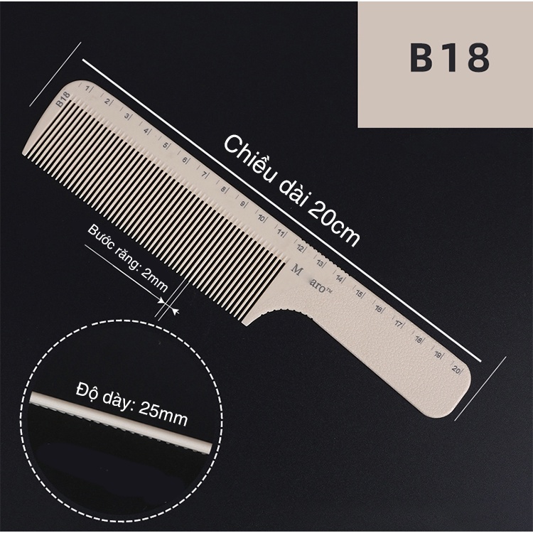 Lược nhiệt cắt tóc Makaro B18 chuyên nghiệp, hớt tóc nam nữ salon barber, loại bản to chia vạch, Giadungpbm