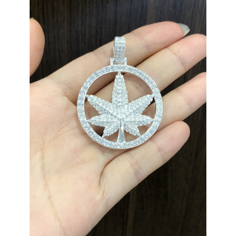 Mặt dây chuyền hình tròn mặt lá phong gắn đá bạc ta cho nam Minh Tâm Jewelry