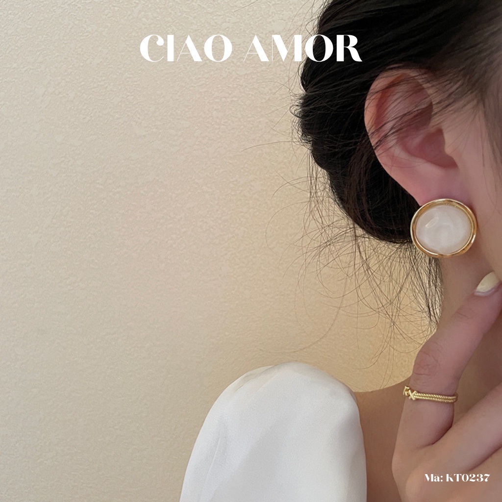 Khuyên tai nữ, Hoa tai titan hạt ngọc to kem ở giữa sang trọng Trang sức Ciao Amor - KT0237