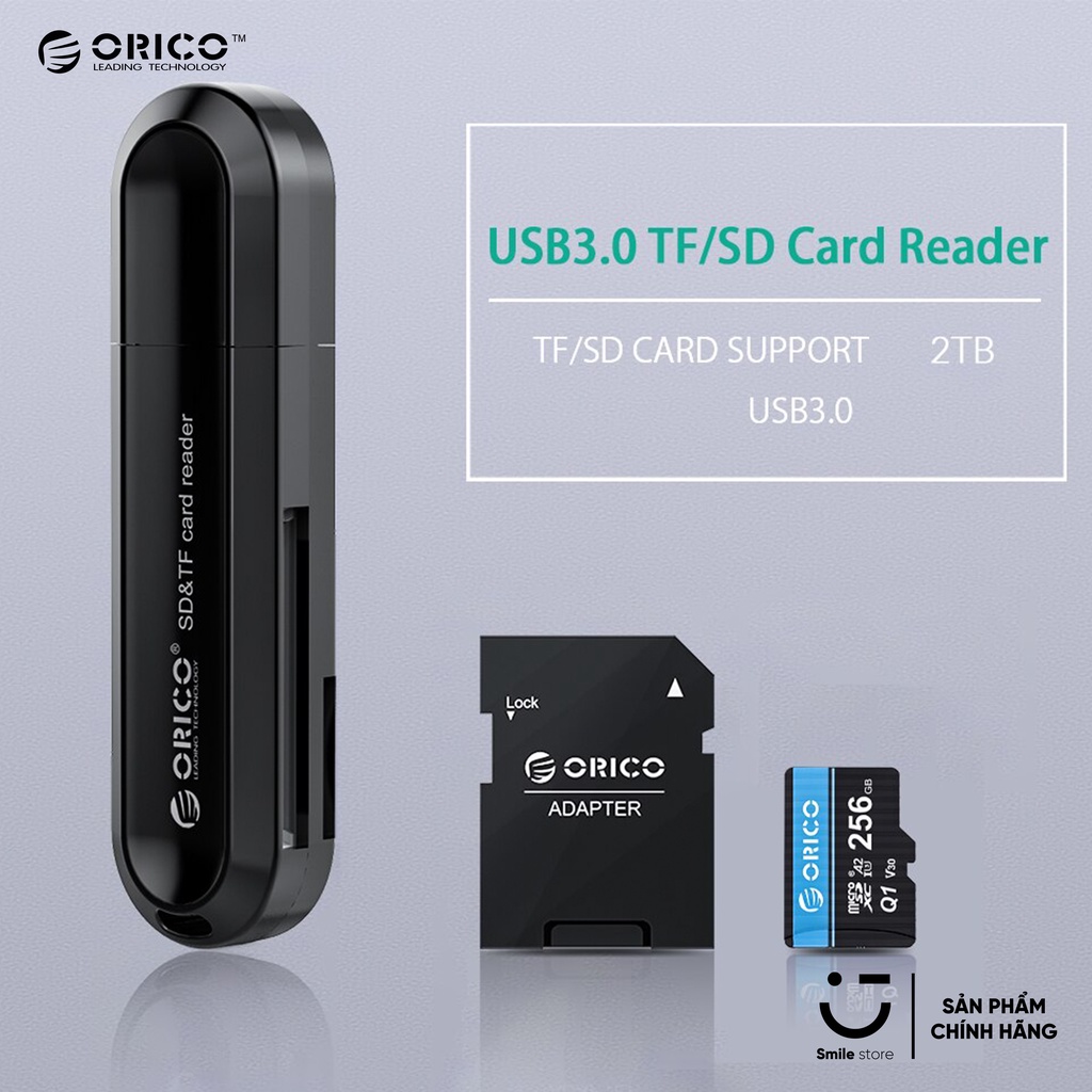 Đầu Đọc Thẻ Nhớ SD/TF USB 3.0 ORICO CRS21 Tốc Độ Cao 5Gbp/s (Đen) - Hàng Chính Hãng