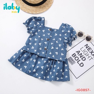 [25.6 GIẢM 40K ĐƠN 299K] Set váy bé gái ILABY họa tiết chất liệu bò giấy thoáng mát [52IG08570222]