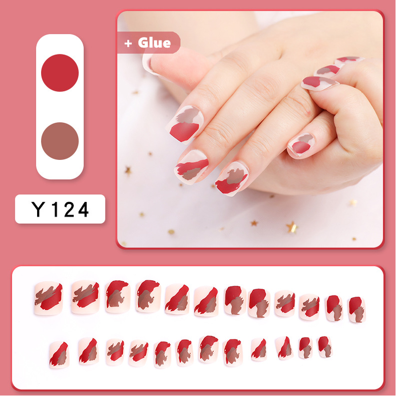 WE FLOWER (Hàng Mới Về) Set 24 Móng Tay Giả Màu Đỏ Rượu Vang Xinh Xắn