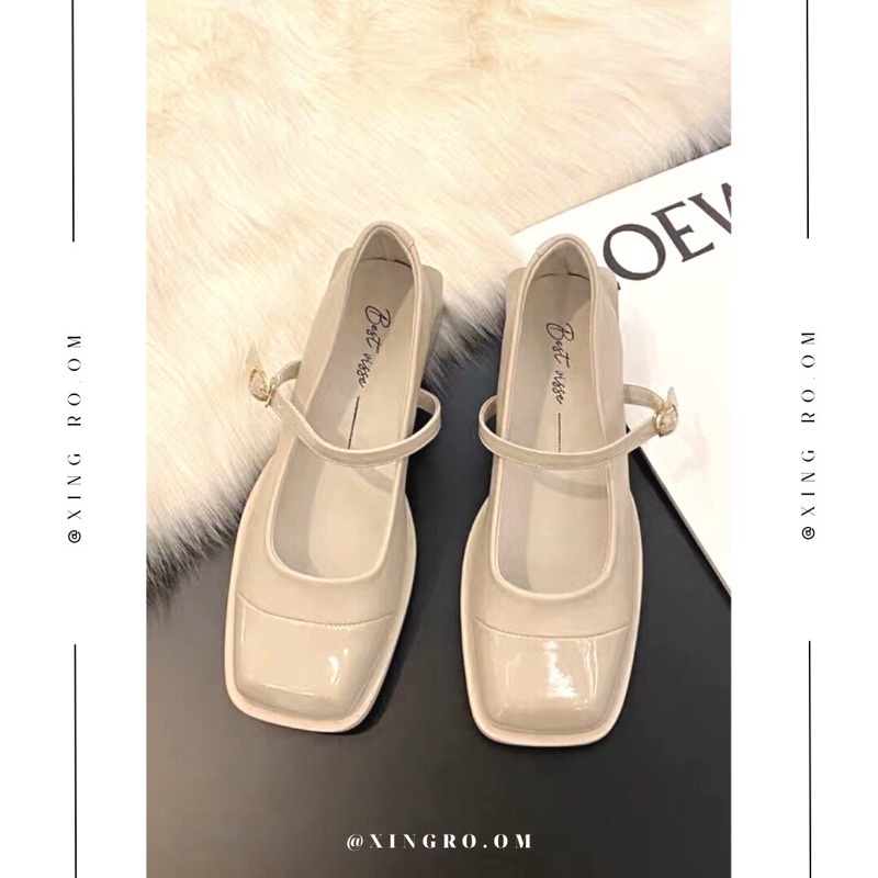 ( ĐÓNG ORDER) Giày Mary Jane Nữ, Giày Nữ Cao 3P Đế Vuông Mũi Bít Quai Ngang, Kèm Bảng Size