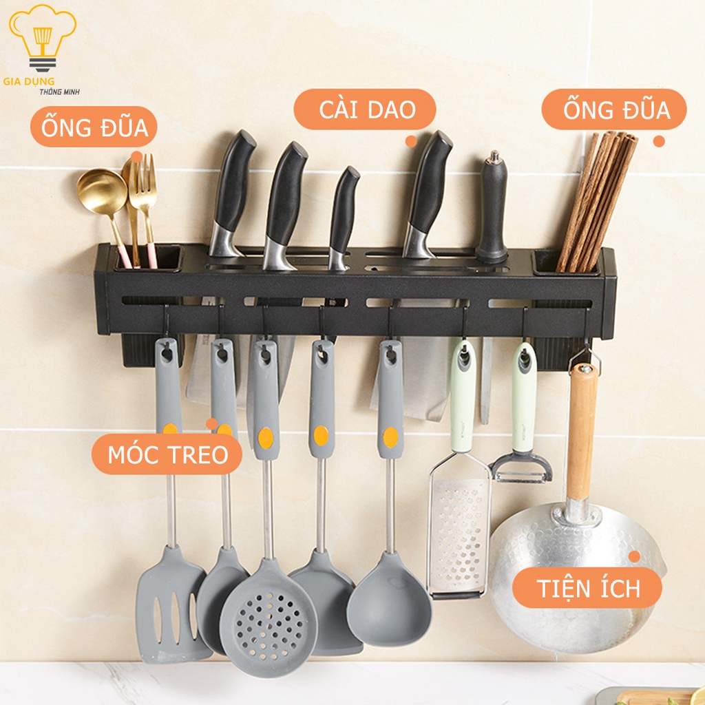 Kệ Treo Nhà Bếp Đa Năng, Giá Cài Dao, Kéo Có Ống Đũa Tiện Ích Inox 304, Không Cần Khoan Đục Tặng Keo Siêu Dính MKS021