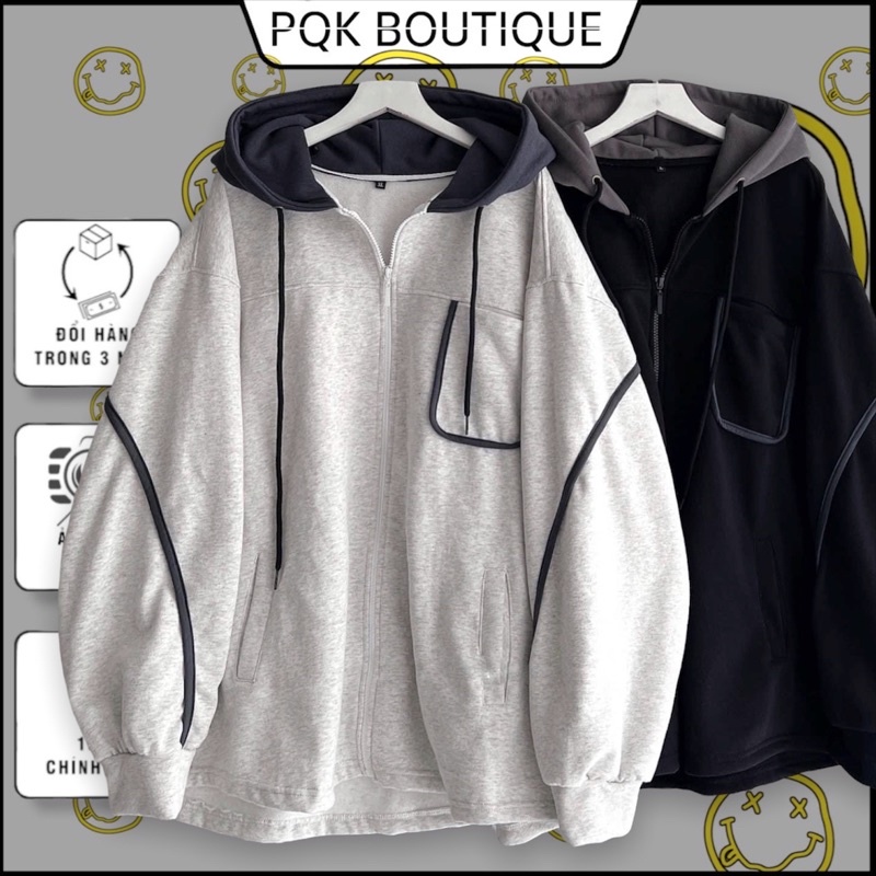 Áo Khoác Form Rộng Basic Nón Phối Viền Màu - pqk boutique