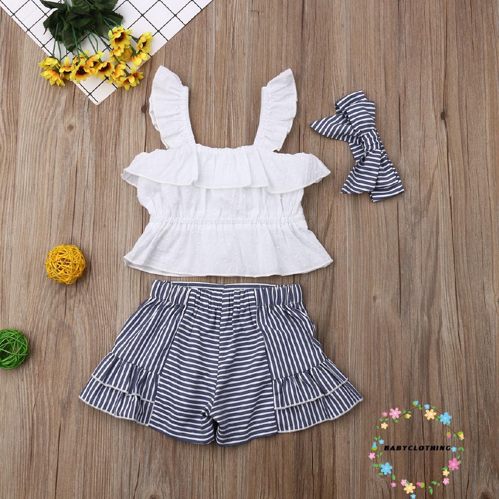 Set áo dây cộc tay + quần short + băng đô dễ thương cho bé gái