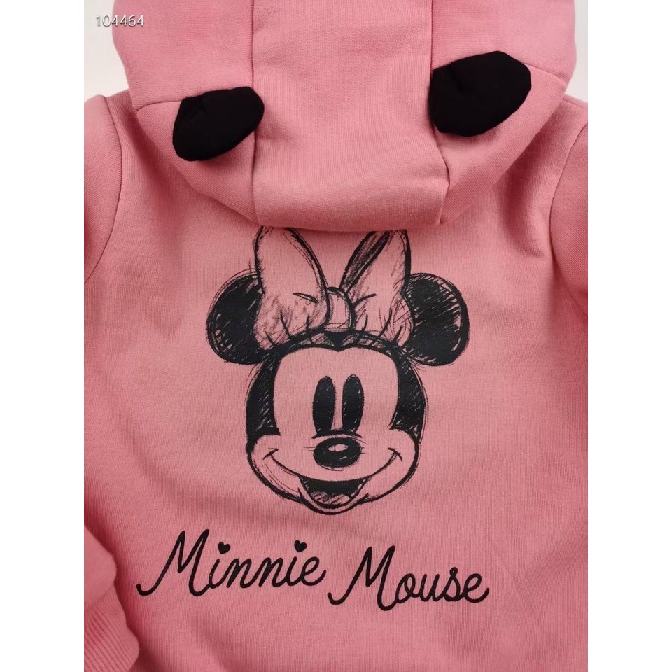 Áo khoác kéo khóa nỉ hồng lót lông micky có mũ cho bé gái tiện dụng từ 1 -5 y