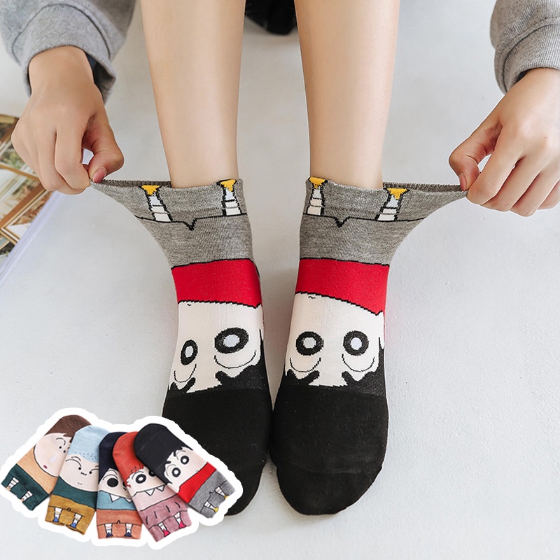 Set 5 đôi vớ KokoroCare YQ-02 5 họa tiết Crayon Shin-Chan/ Snoopy ống ngắn làm bằng cotton cho bé trên 7 tuổi