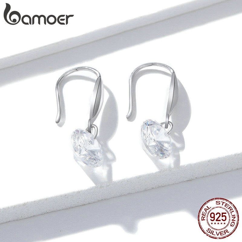 Khuyên Tai Dài Bamoer Đính Đá Zirconia Mạ Bạc 925 Thời Trang Cho Nữ