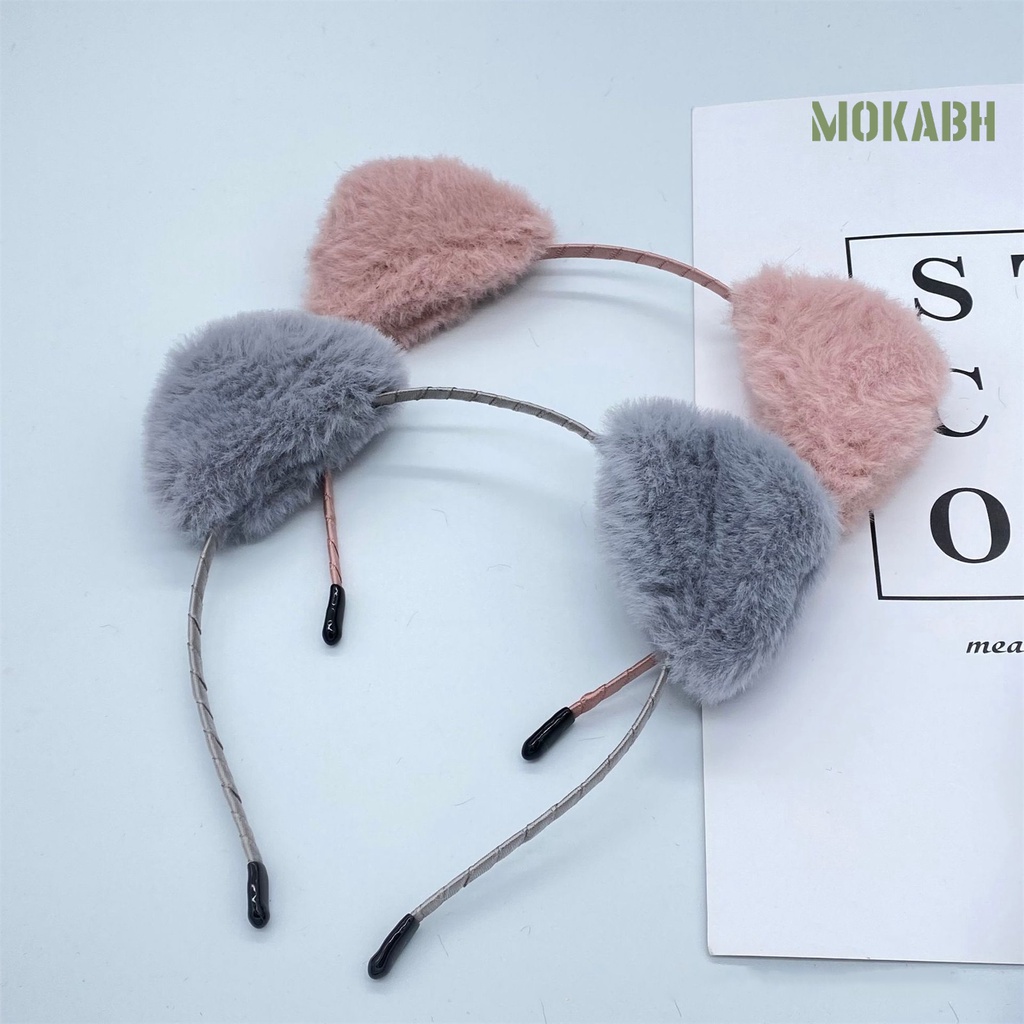 Băng Đô Cài Tóc Tai Mèo Phủ Lông Màu Trơn Nhẹ Nhàng Co Giãn Nhỏ Gọn Dành Cho Nữ