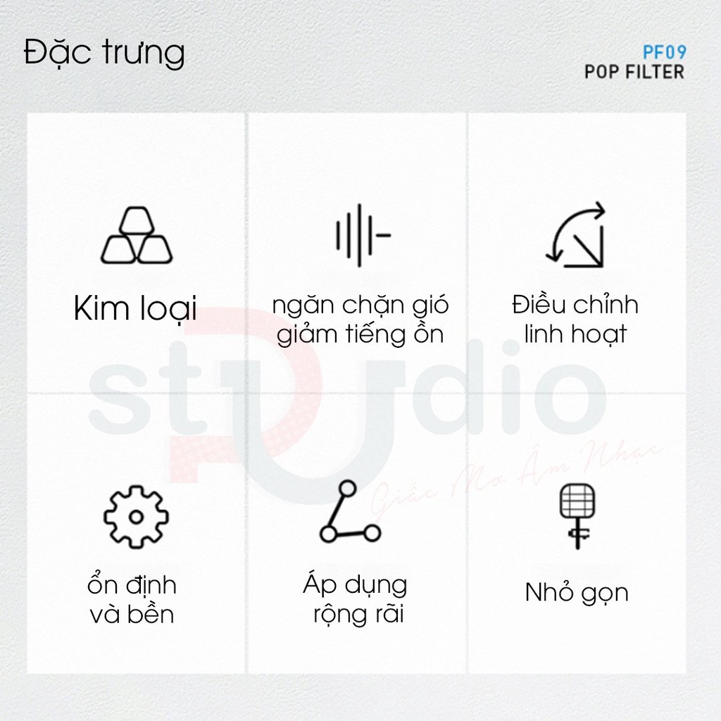 Màng lọc âm Alctron PF09 - Màng lọc âm kim loại thời trang nhỏ gọn