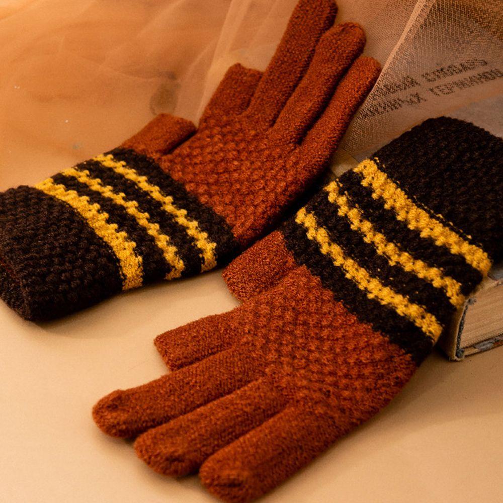 Găng Tay Dệt Kim Màu Trơn Họa Tiết Kẻ Sọc Thoải Mái Thời Trang Thu Đông Cho Nữ