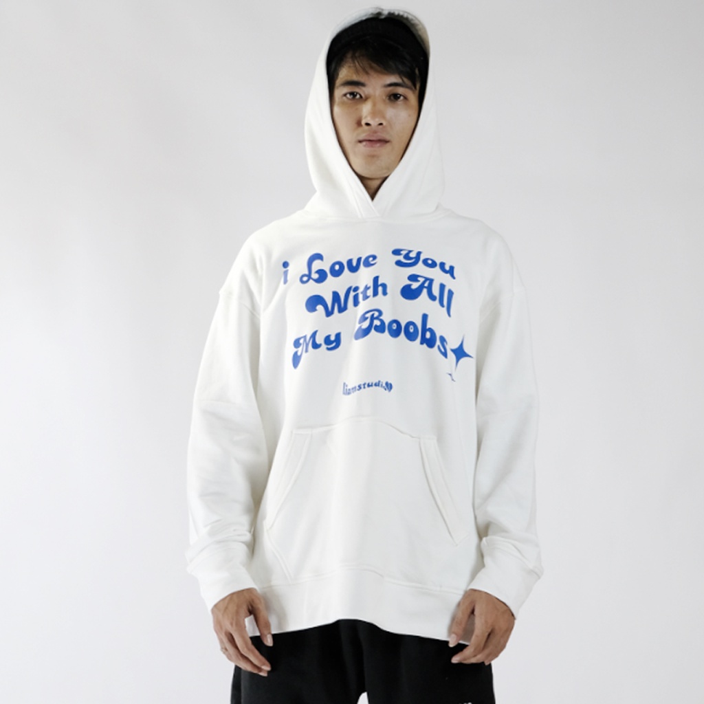 ÁO HOODIE UNISEX &quot; ILYWAMB &quot; MÀU TRẮNG FORM OVERSIZE VÀI NỈ 100% COTTON DÀY -liamstudio