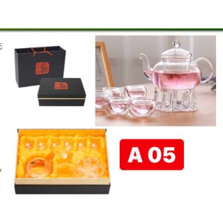 Bộ bình trà bếp nến 6 cốc thủy tinh 2 lớp kèm lõi lọc chịu nhiệt