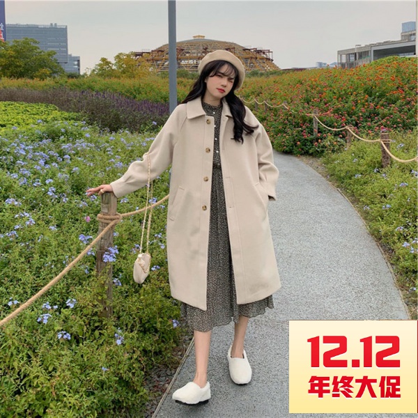 [Europe, America, Nhật Bản, Áo Khoác Len Dài Trung Bình Thời Trang Thu Đông Hàn Quốc Dễ Phối Đồ Cho Nữ Sinh 2021