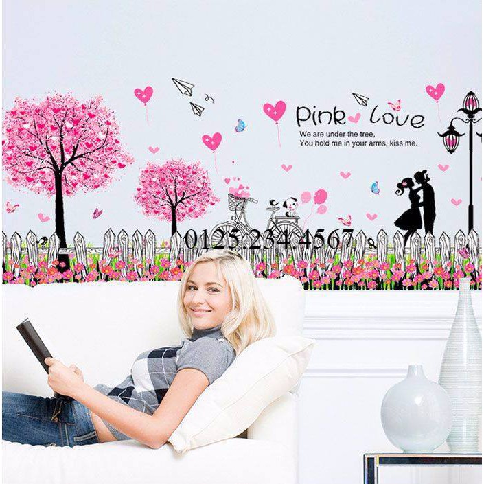 Decal dán tường Hàng rào Pink love