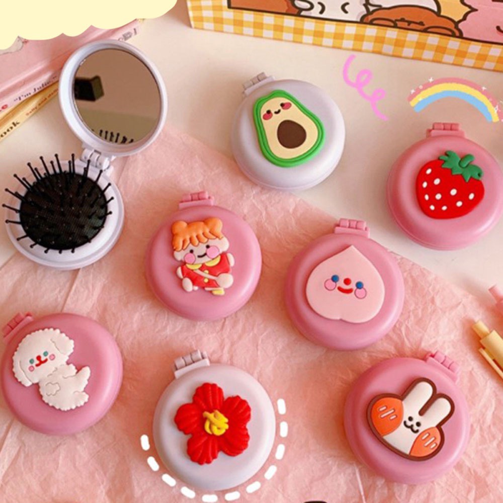 Gương kèm lược tròn mini thiết kế nhỏ gọn hình thú cực dễ thương BAG U - giao ngẫu nhiên GLM019