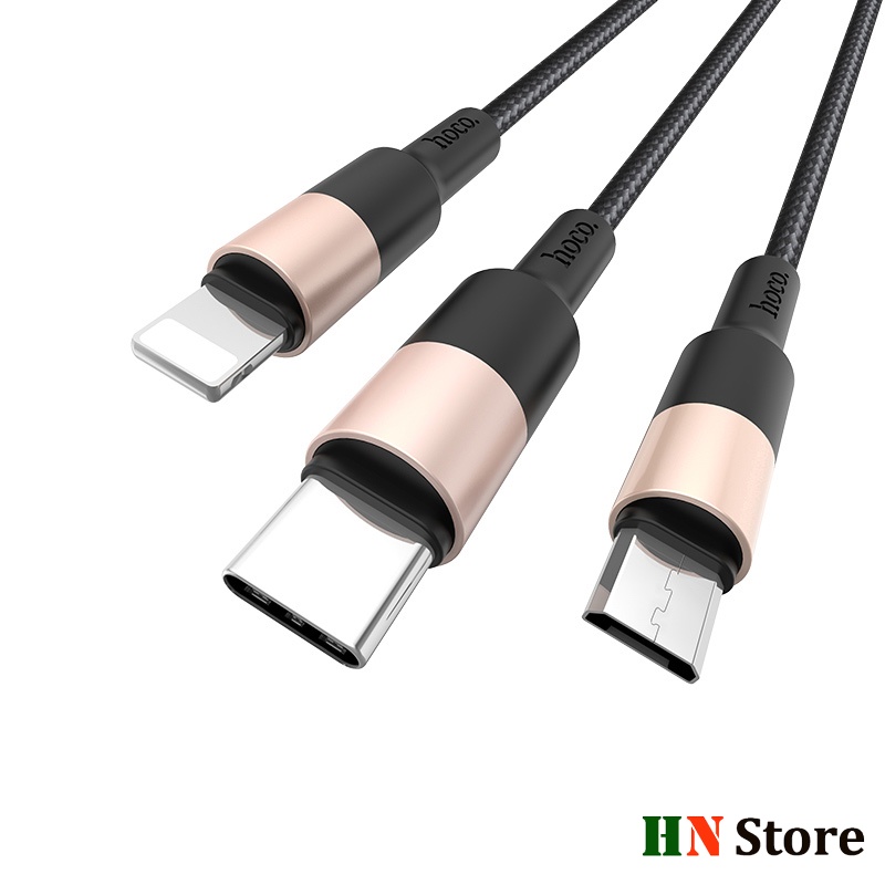 Dây Cáp Sạc đa năng Hoco X26 3 đầu IP/ MicroUsb/Type C, dây dù siêu bền, chống đứt dài 1m