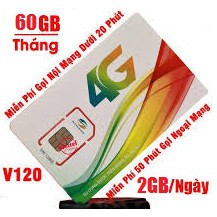 Sim VIETTEL 4G GÓI V120 Đầu “03”-"09" Miễn Phí Gói Tháng Đầu - Tặng 2Gb DATA Tốc độ CAO & 20 phút nội mạng/ngày