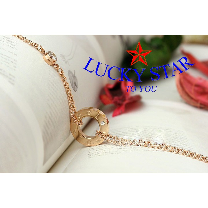 Lắc chân lồng vòng tròn khắc chữ love xinh xắn thời thượng