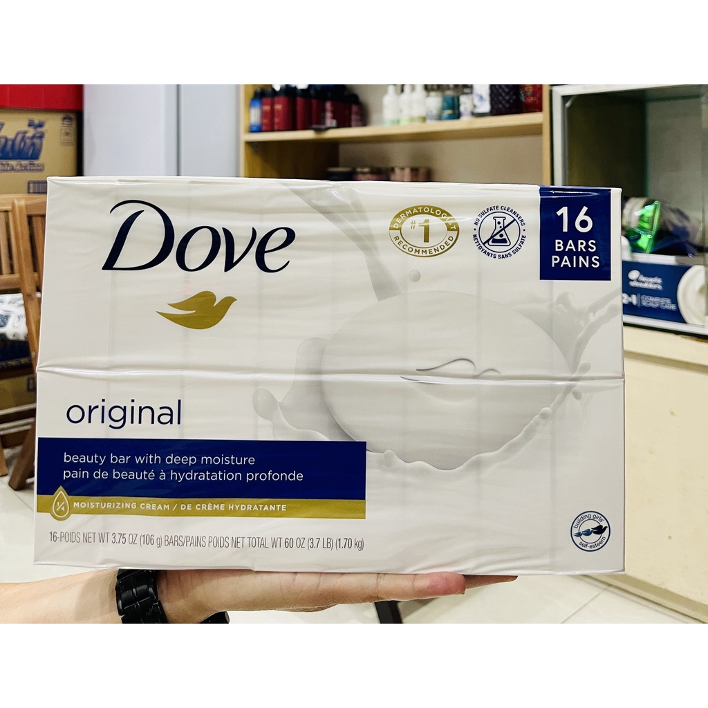 XÀ BÔNG CỤC TINH CHẤT DƯỠNG ẨM CAO DOVE BEAUTY BAR WHITE MORE MOISTURIZING THAN BAR SOAP - 1 cục 106gram từ mỹ