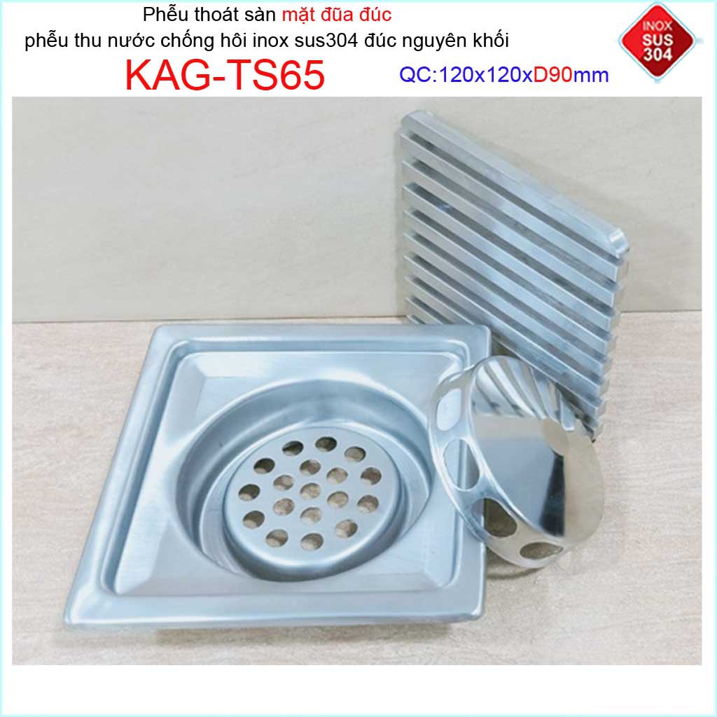 Phễu thoát sàn mặt đũa inox đúc Inox Kace 12x12cm D90 , thoát sàn KAG-TS65 (12x12cm D90) chống hôi SUS304