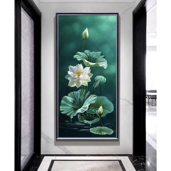 CAO CẤP Khổ Lớn - Tranh treo tường Hoa Sen Canvas Tráng Gương Trang trí phòng khách, Spa, Studio, khách sạn nhà hàng