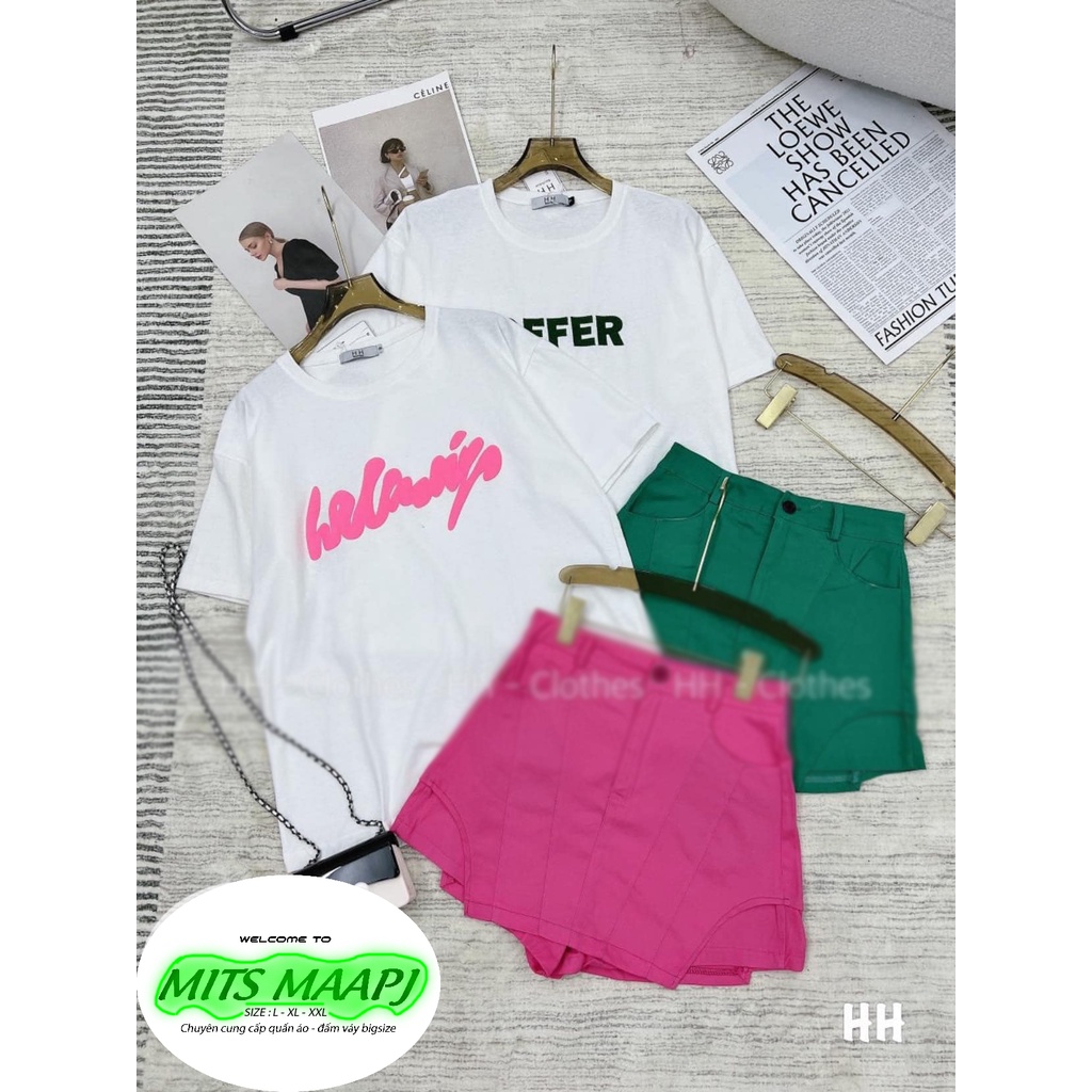 BIGSIZE SET ÁO THUN OFF XANH ĐẮP NỔI MIX CHÂN VÁY LỆCH TÀ XANH