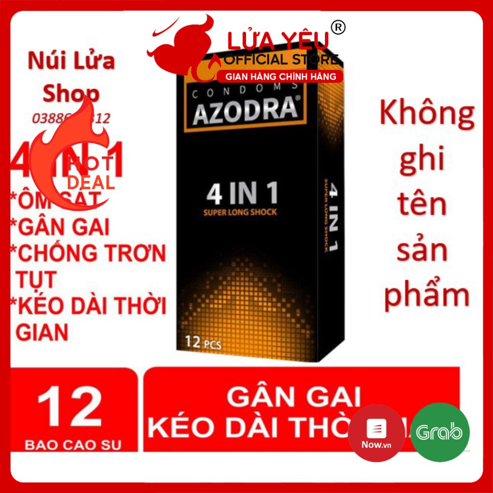 Bao cao su AZODRA 4in1, GÂN GAI, KÉO DÀI THỜI GIAN, Hộp 12 cái BCS LỬA YÊU