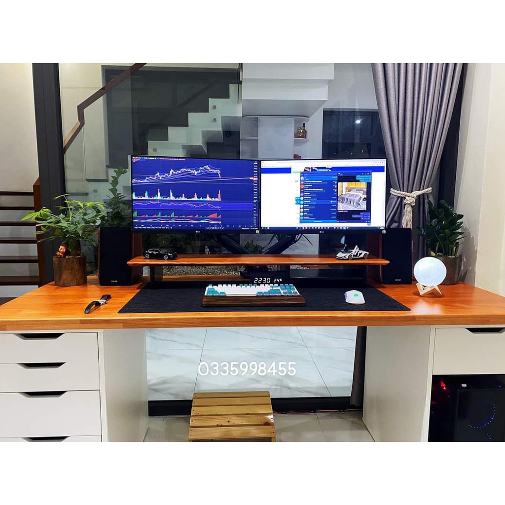 Bàn ikea 2 tủ, mặt bàn gỗ tự nhiên_ikeadesk.vn