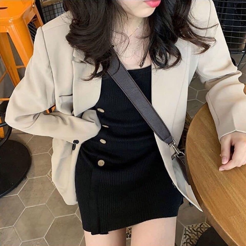 Áo blazer hai lớp áo vest nữ hai màu đen, be form gọn đơn giản sang chảnh eooshop | BigBuy360 - bigbuy360.vn