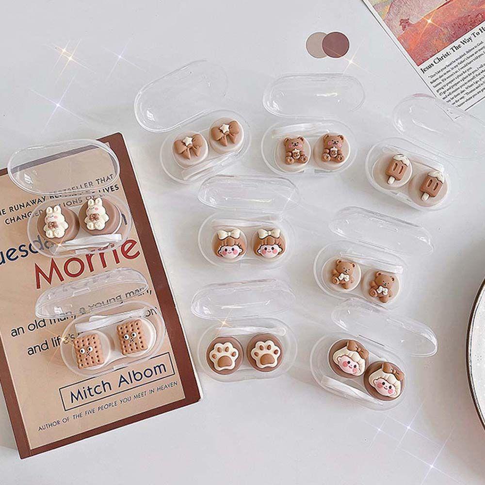 Hộp Đựng Kính Áp Tròng Kèm Nhíp Hình Chữ Nhật In Họa Tiết Hoạt Hình Xinh Xắn Cho Nữ