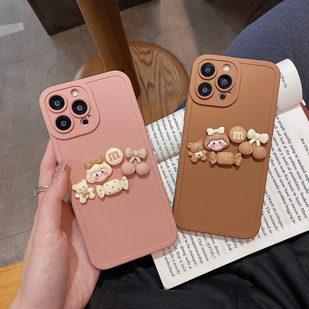 Ốp lưng iphone cạnh vuông gắn charm bvc Brown candy 7plus x xsmax 11 11promax 12 12pro 12promax 13 13pro 13promax DT13