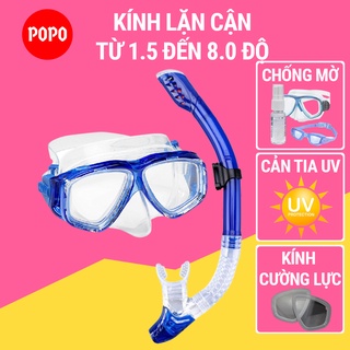 Kính lặn cận có độ kèm ống thở POPO mắt kính cường lực, cản tia UV hạn chế sương mờ